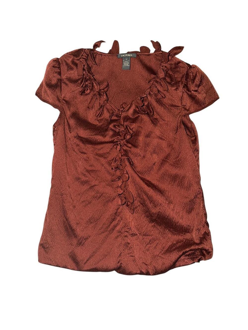 Zac Posen Textured rust Silk Tie Detail Sz 6 Luxury Designer Elegant Chic